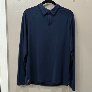 Rhone Delta Pique Long Sleeve Polo in Navy Size Medium
